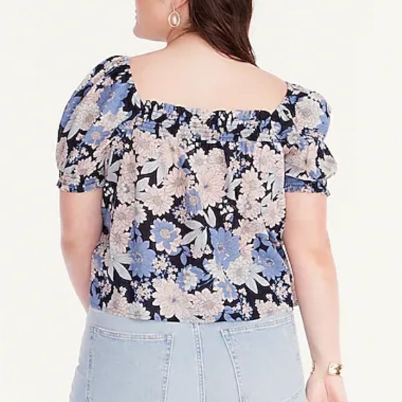 NWT J. Crew Squareneck Puff-Sleeved Crop Length Top Zinnia Floral Blue Small S - Picture 3 of 5